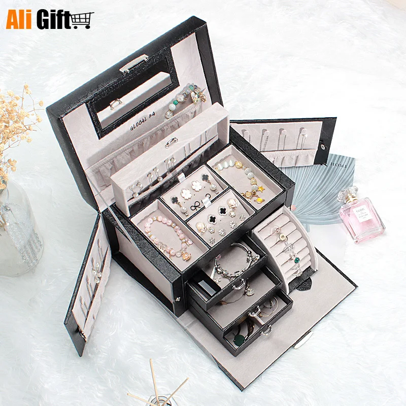 

Global Ka/ Universal Jia Jewelry Box Receiving Box Bulk Locked Princess European Multi-layer Wedding Gift Portable Dressing Case