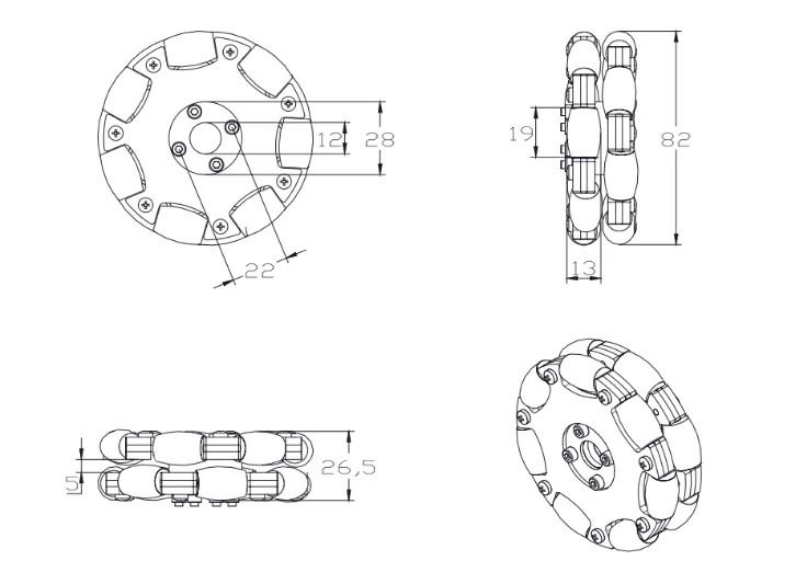 Roue en métal Fulai Omni Robot, plate-forme Ros, mouvement omnidirectionnel, charge de 15kg, 80mm