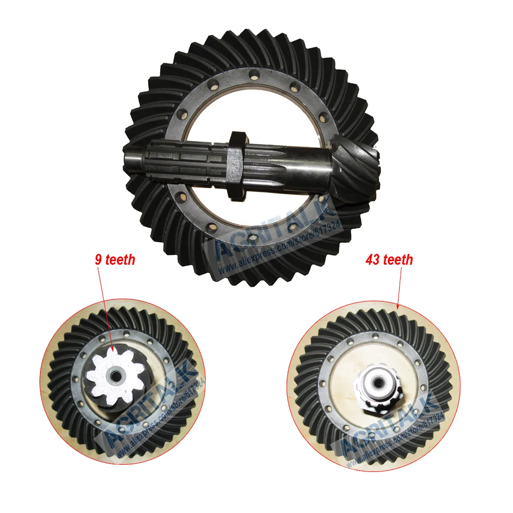 The spiral bevel gear and shaft (9 teeth/ 43 teeth) for Yituo X904 tractor, part number: 1.32.103/5138661SZ +1.32.108/5138662SZ