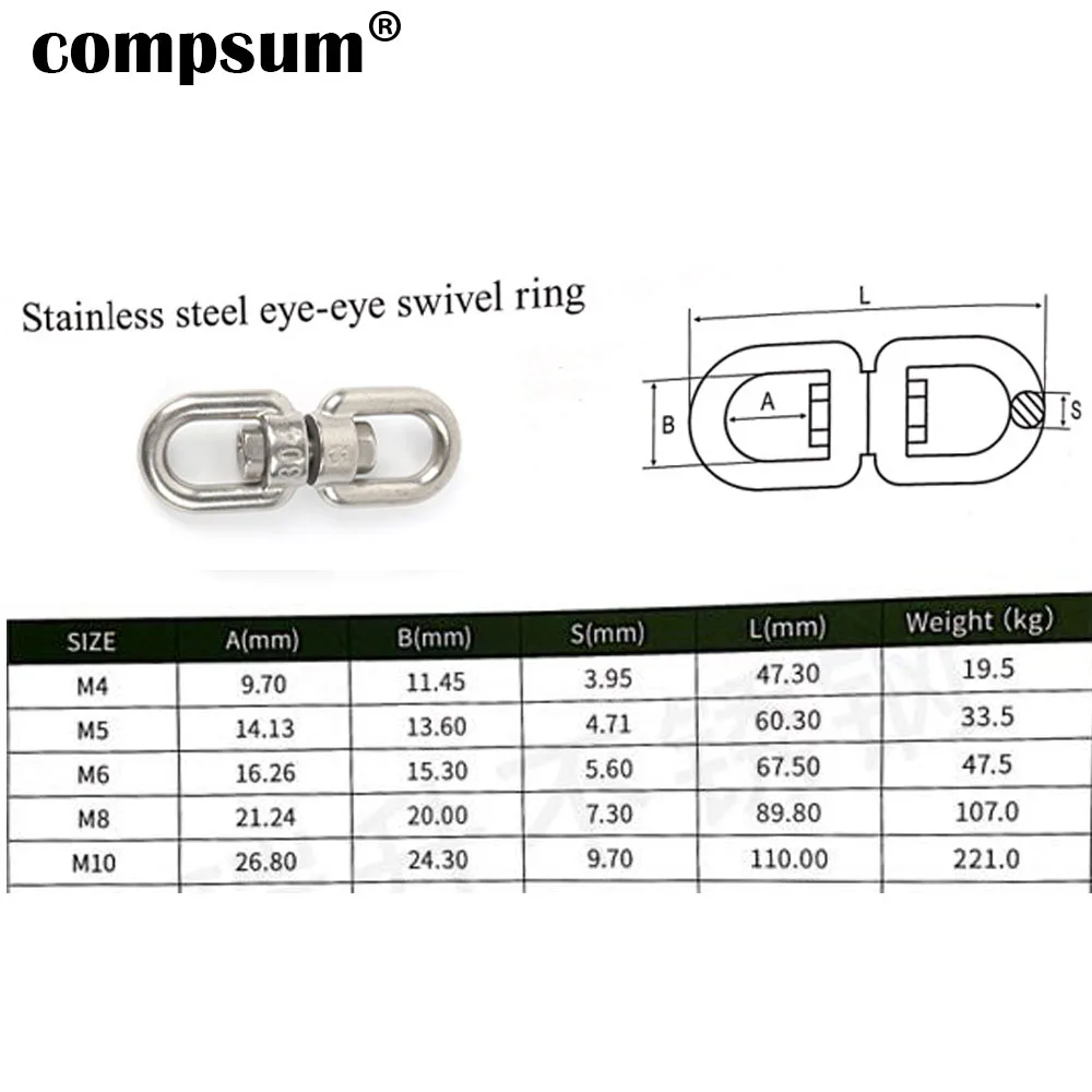 304 Stainless Steel Eye Eye Swivel  Anchor Chain Connector Double Shackle Swivel for Boat