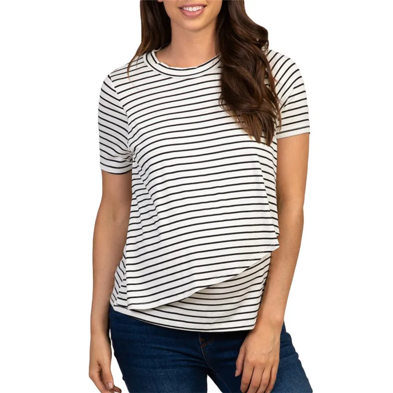 Vestiti di maternità manica corta allattamento al seno Top t-Shirt allentate Casual donne incinte camicetta da allattamento a righe camicia Plus Size