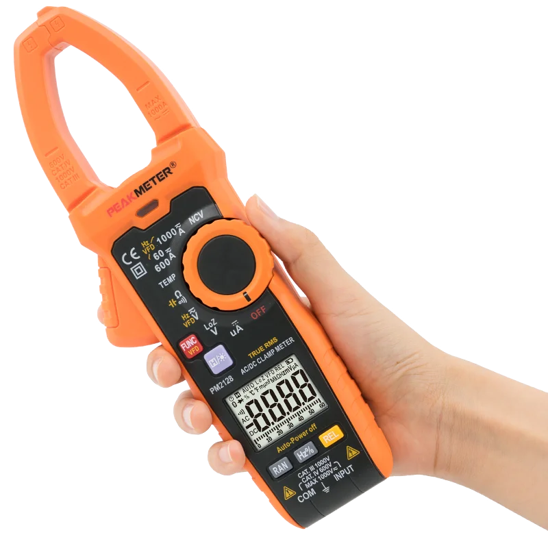 PEAKMETER PM2128 AC/DC True RMS Handheld Digital Clamp Meter AC/DC Voltage 1000A Current Capacitance Temperature measurement