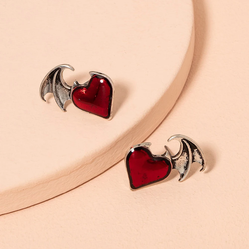 Lost Lady New Fashion Devil's Wings Heart-shaped Earrings Women's Earrings Jewelry Wholesale Direct Sales