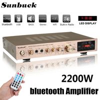 Sunbuck 2200W bluetooth 5 Channel Power Amplifier HiFi Stereo Speaker Amp Support FM Radio 2 Mic USB SD Card Input 298BT