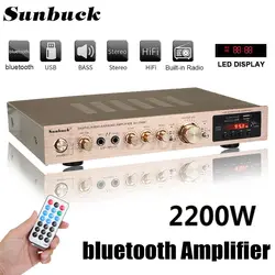 Sunbuck 2200W bluetooth 5 Channel Power Amplifier HiFi Stereo Speaker Amp Support FM Radio 2 Mic USB SD Card Input 298BT