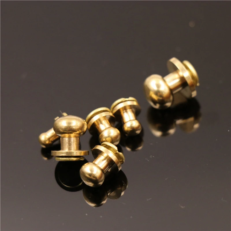 10pcs Solid Brass Sam Brown Browne ButtonScrew Back Round Head Ball Post Studs Nail Rivets DIY Leather Craft Accessory