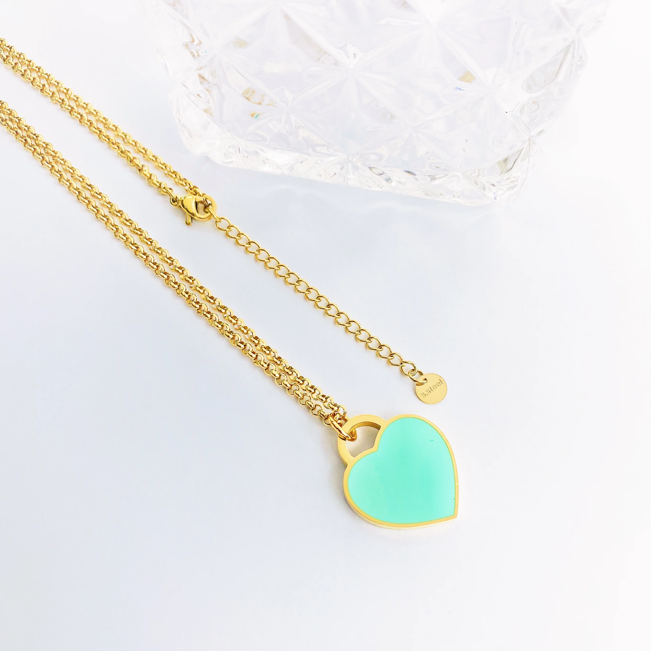 جديد وصول الحب مزدوجة القلب المينا Ladie للأبد الحب قلادة من الفولاذ المقاوم للصدأ الانجراف زجاجات مجوهرات بالجملة هدية للنساء #3