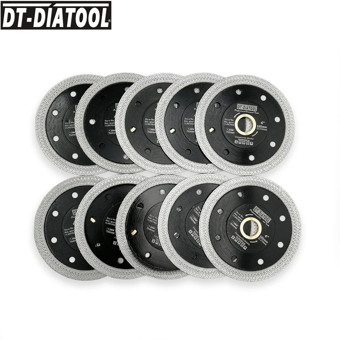 

DT-DIATOOL 10pcs/pk Dia 105mm/4inch Premium Diamond Cutting Discs X Mesh Turbo Rim Segment Saw Blades For Ceramic Tile Marble