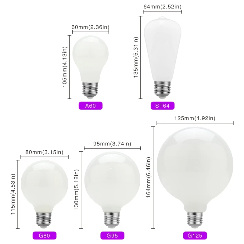 Imagem -02 - Lâmpada de Vidro Leitoso E27 5w Edison Lâmpada Led Ac110v 220v Globo Bola Lâmpada Branca Fria Quente Lampada Lâmpada Led A60 St64 G80 G95 G125