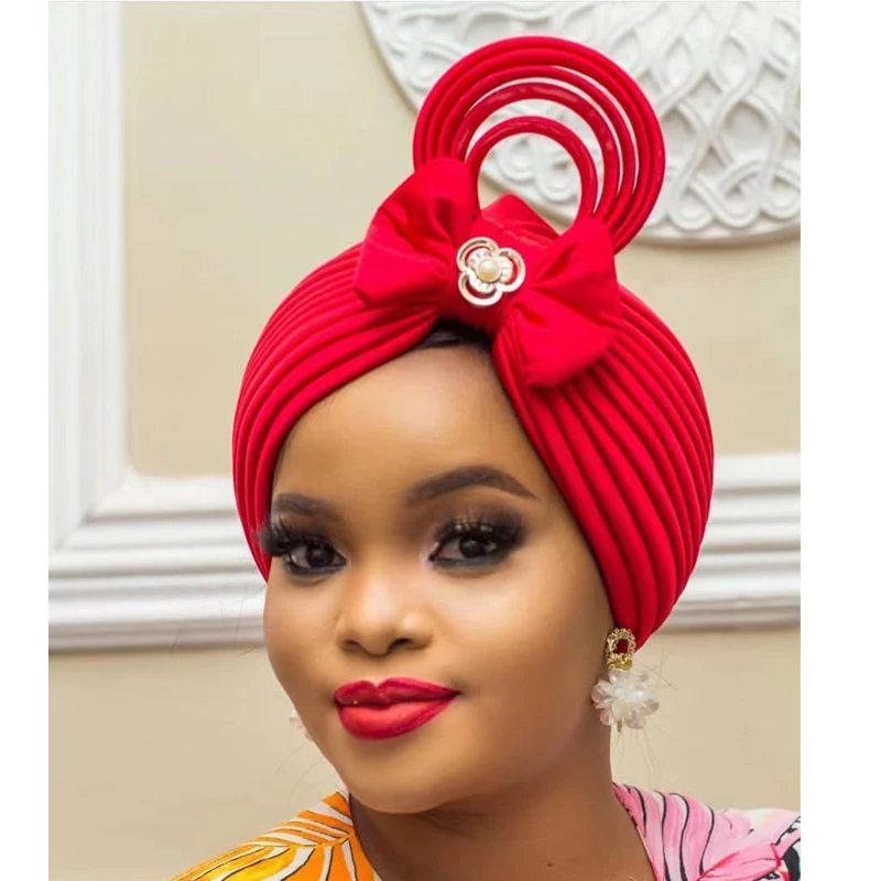 2022 Female Head Wraps Ready African Autogele Headtie Nigerian Wedding Gele Muslim Turban Cap Arab India Hat Turbante Mujer