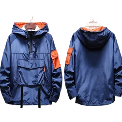 Chaquetas de carga Techwear para hombre, cortavientos impermeable con múltiples bolsillos, sudaderas con capucha, ropa de calle japonesa, Abrigo con capucha, Tops de Hip Hop para hombre