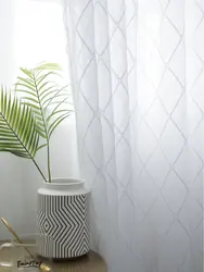 Geometric Design Tulle Window Curtains for Living Room, Japan Style, White Voile Curtain for Bedroom, Diamond Lattice Custom