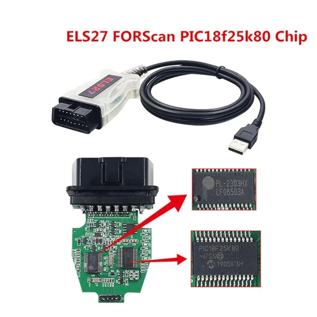 V2.3.8 ELS27 Forscan Scanner PIC18F25K80 chip for Ford Cars ELM327 USB Brush Function for mazda Diagnostic Cable ELS 27 V3 ELS27