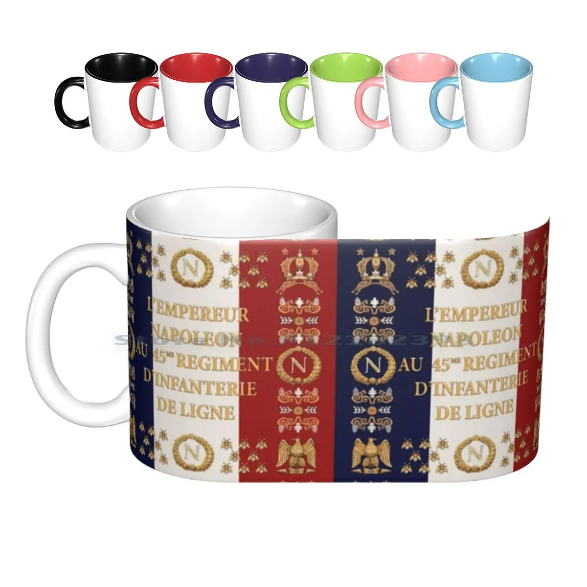 Napoleonic French 45th Regimental Flag Ceramic Mugs Coffee Cups Milk Tea Mug Napoleonic Flag Drapeaux Regiment Napoleon France