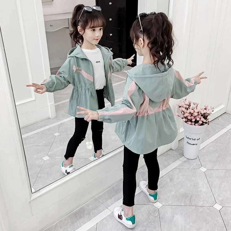 Spring Autumn Girls Casual Jackets Hooded Trench Coat for Teen Girls 3 4 5 6 7 8 9 10 11 12 Years