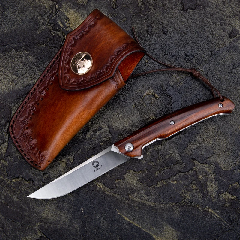 Bohler M390 스틸 블레이드 접이식 포켓 나이프 아이언 우드 손잡이, 칼집 EDC 도구, 야외 사냥 자기 방어 생존