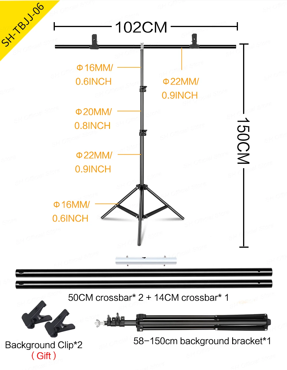 SH T-shaped Stand Tripod Background Backdrop Photography Adjustable Support System Photo Studio for Non-Woven Muslin Backdrops
