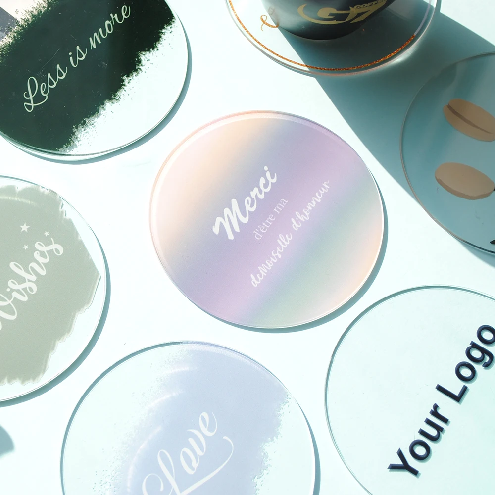 1pcs Acrylic Round Coasters Tea Cup Drinks Holder Pads Table Cup Placemats Creative Environmental Drink Tea Coasters