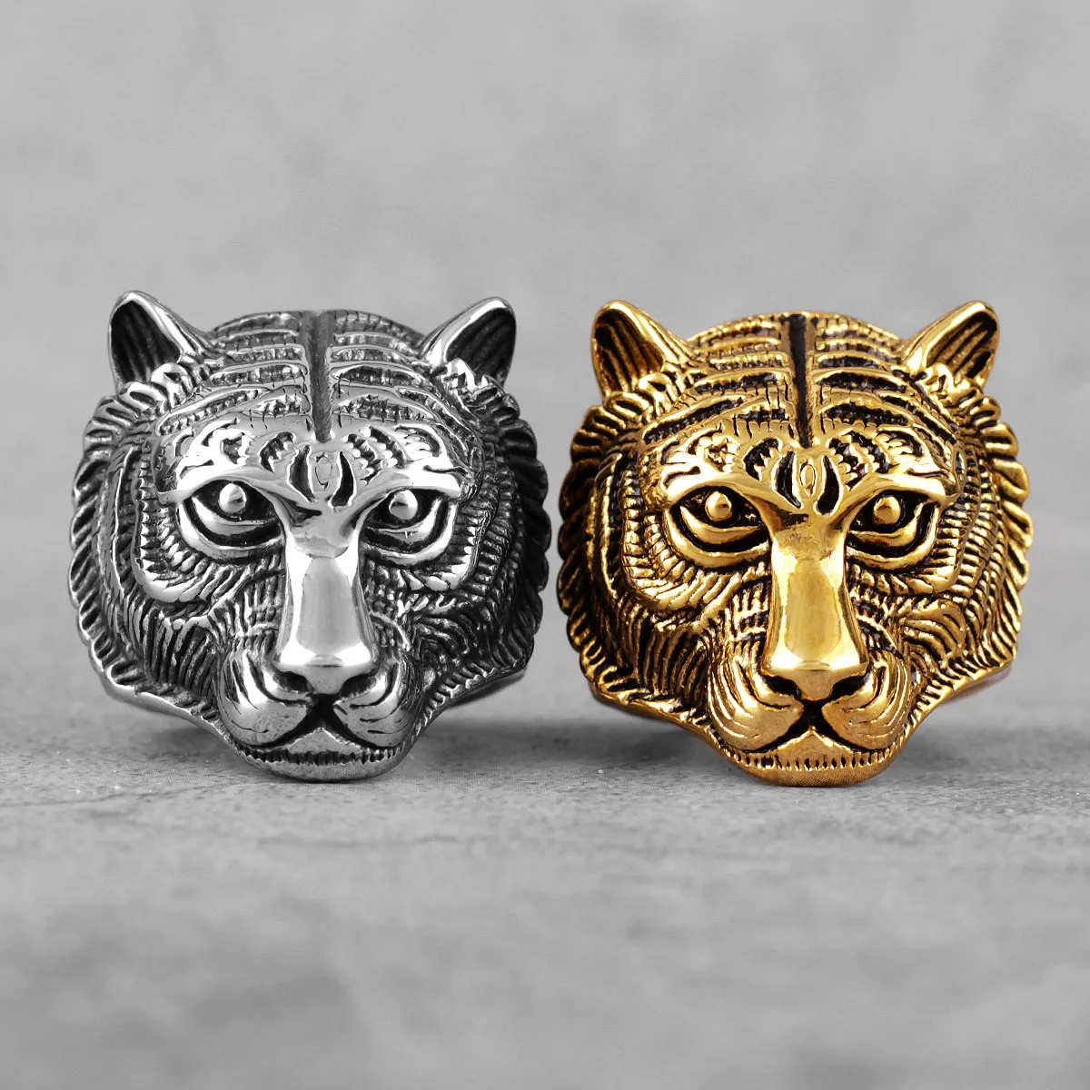 Domineering Tiger Animal Stainless Steel Mens Rings Punk Hip Hop for Male Boyfriend Biker Jewelry Creativity Gift Wholesale