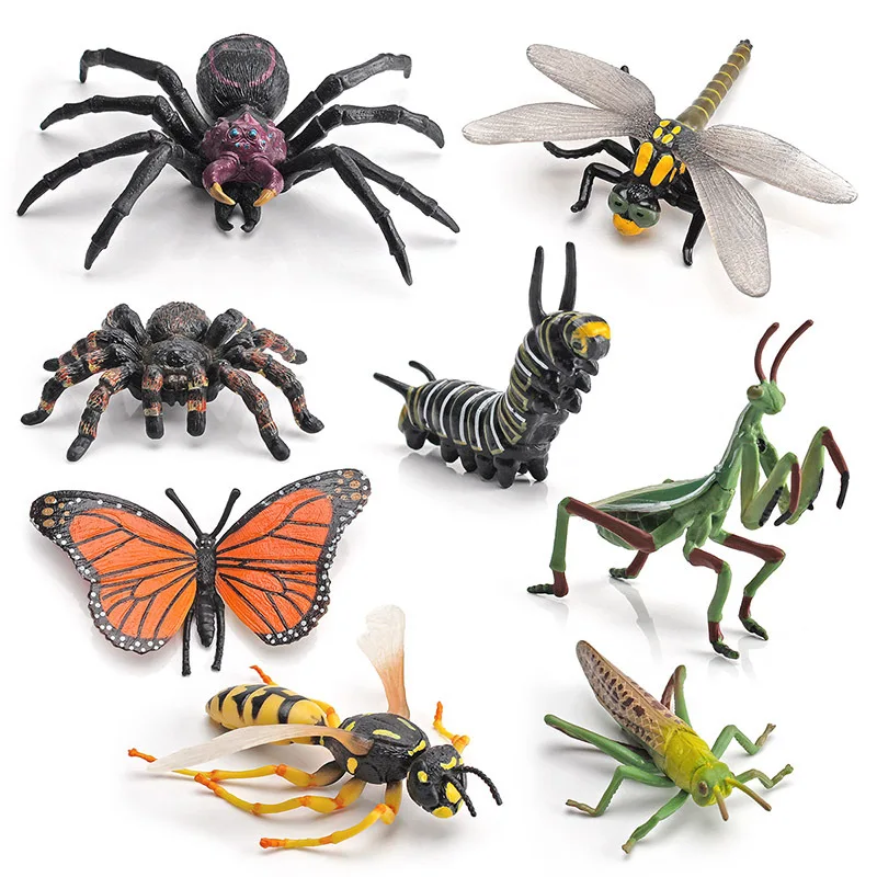 Simulation Rainforest Animal Model Insect Figurine Doll Spider Wasp Praying Mantis Grasshopper PVC Action Figure Kids Toys Gifts