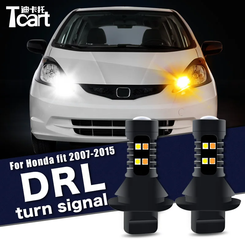 Car Accessories For Honda Jazz Fit GE6/7/8/9 2007-2015 Led Daytime Running Light Turn Drl 2in1