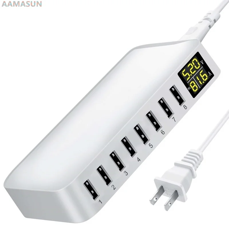 Multi 8 Port USB Fast Charger Desk Phone Carregador LCD Display Charger Dock For Smartphone Iphone charger Samsung Xiaomi