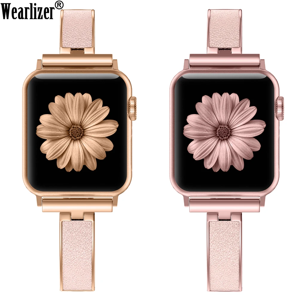 

Women Metal Strap For Apple Watch Bands Series 5 40mm 44m Link Metal+Leather Bracelet Band For iWatch Series 4 3 2 1 38mm 42mm