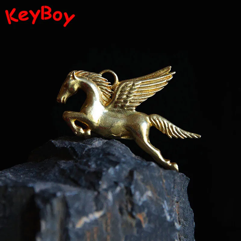 Copper Greek Mythology Flying Horse Key Chain Pendant Vintage Brass Animal God of Hope Keychain Backpack Charms Keyrings Jewelry