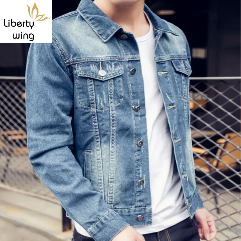 

Spring New Fashion Mens Casual Stand Collar Demin For Man Slim Fit Jeans Jacket Motorcycle Coats Size M-3XL Blue