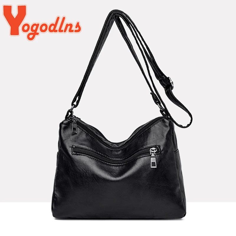 Yogodlns Vintage Soft Leather Shoulder Bag Female Large Capacity Crossbody Bag Fashion Rhombic Messenger Handbag Luxury Mom Bag