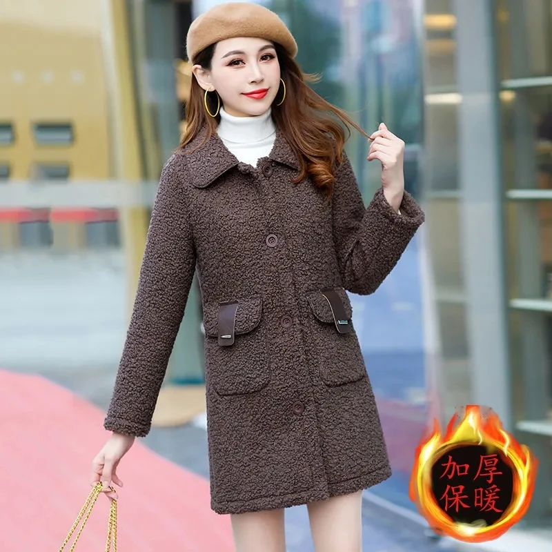 Fur One Imitation lamb Plush Coat Jacket Women 2021 Winter New Thick Mid-length Granular Fleece Fur Overcoat Women Jacket D1717