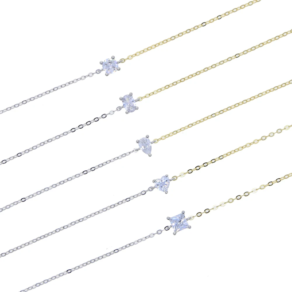 Two Tone Gold Silver Delicate Chain Single Geometric Cubic Zirconia Sparking Bling 925 Sterling Silver Minimal Bracelet