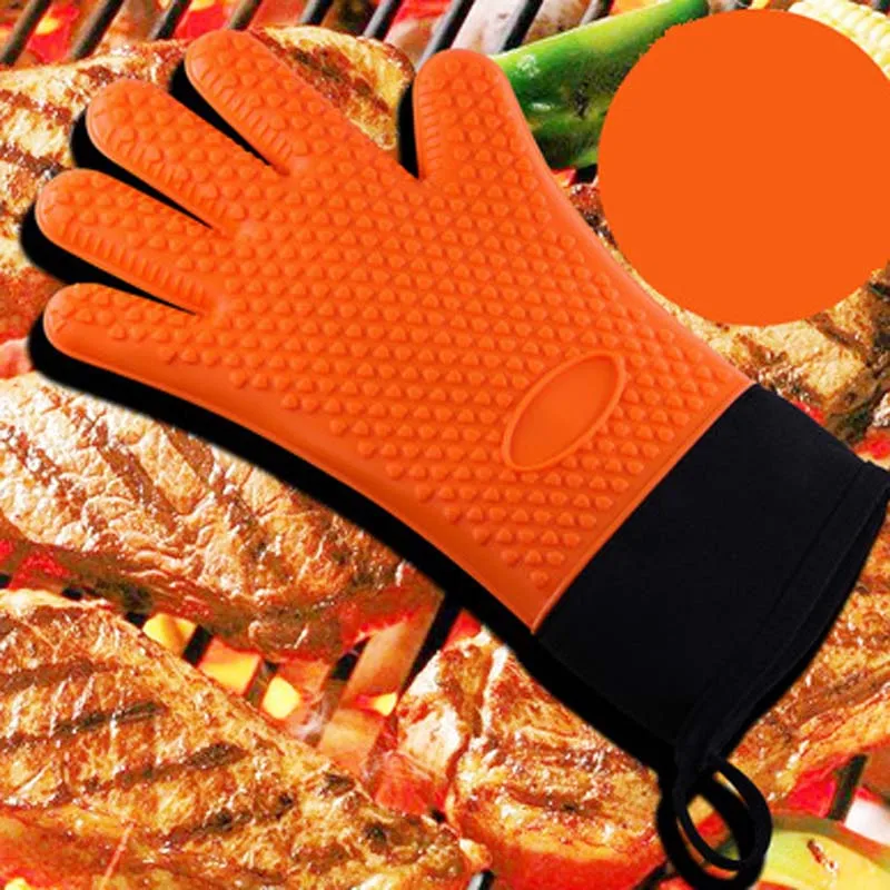 Microwave oven anti-hot insulation high temperature resistant five-finger thick silicone gloves