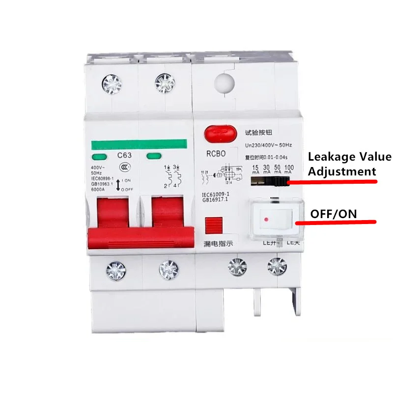 Residual Current Circuit Breaker 15mA 30mA 50mA 100mA Adjustable Leakage Air Switch Protector 2P 220V RCD RCCB Circuit Breaker