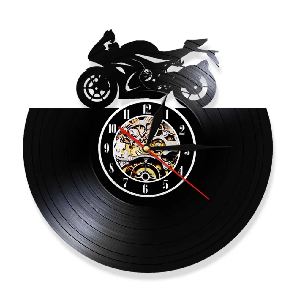 Motocross Bike Vinyl Record Wall Clock Boy Room Home Decor Dirt Bike Mute Watch Motocross Racing Motor Boy Motorcycle Rider Gift