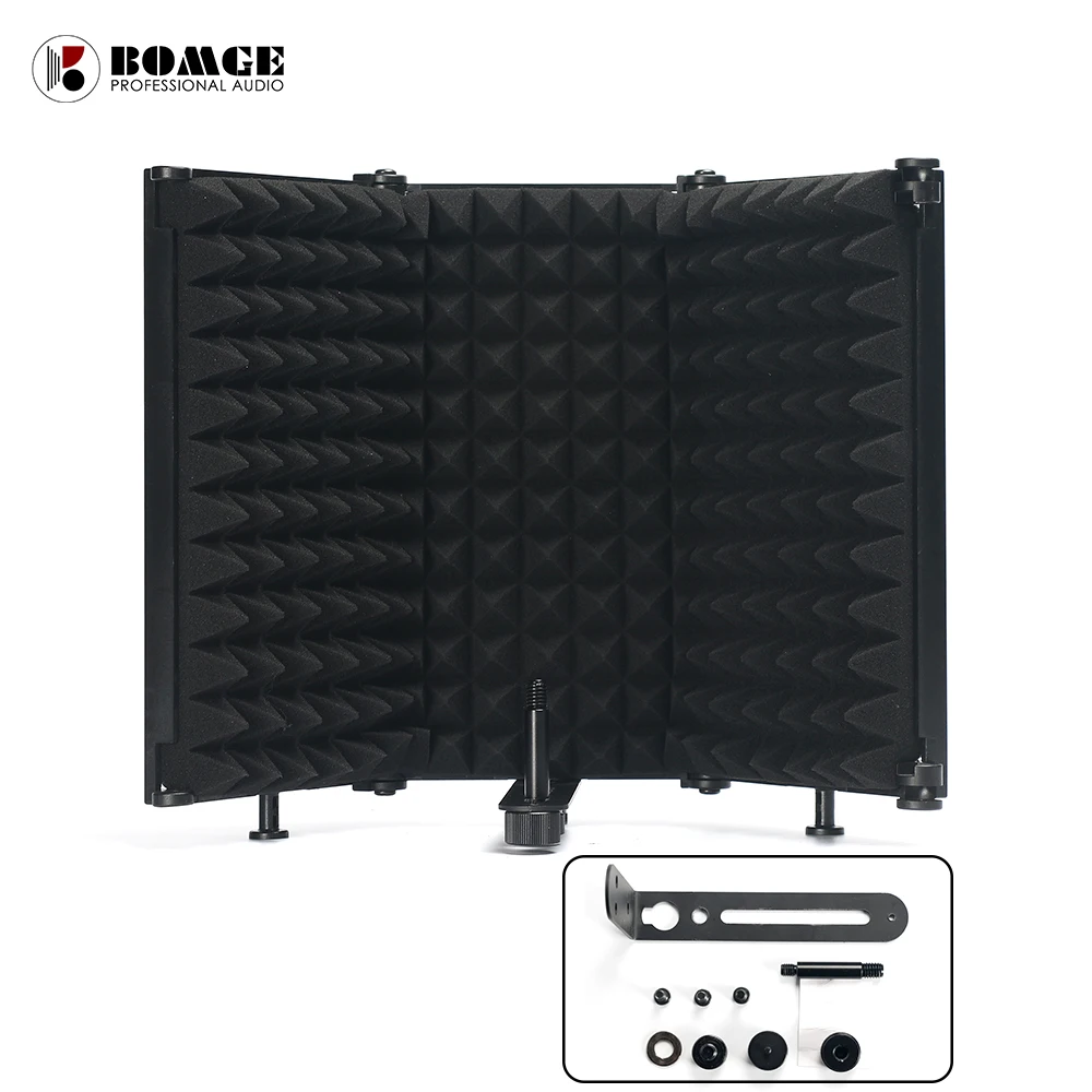 BOMGE 3 / 5 Panels Microphone Mic Isolation Shield Cover Wind Screen Pop Filter Foldable For Studio Recording Soundproofing