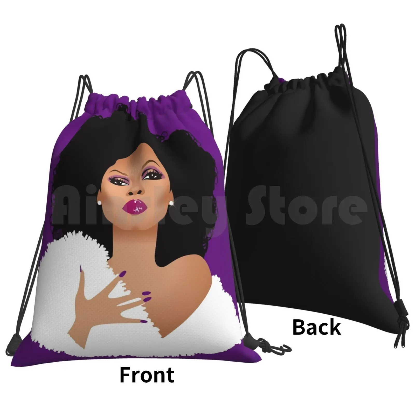 Purple R Backpack Drawstring Bags Gym Bag Waterproof Purple Diva Icon Soul Music Alejandro Mogollo Art