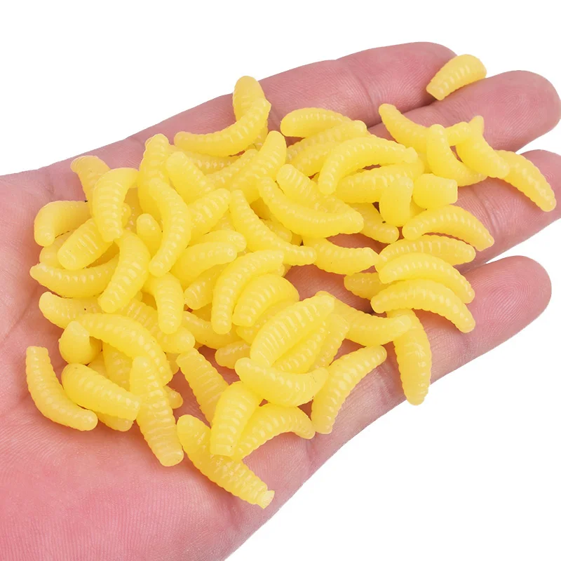 50 or 100Pcs Breadworm Soft Bait Fishing Lures Fishy Smell Additive Silicone Artificial Worm Baits for Fishing Peche Bass Carp