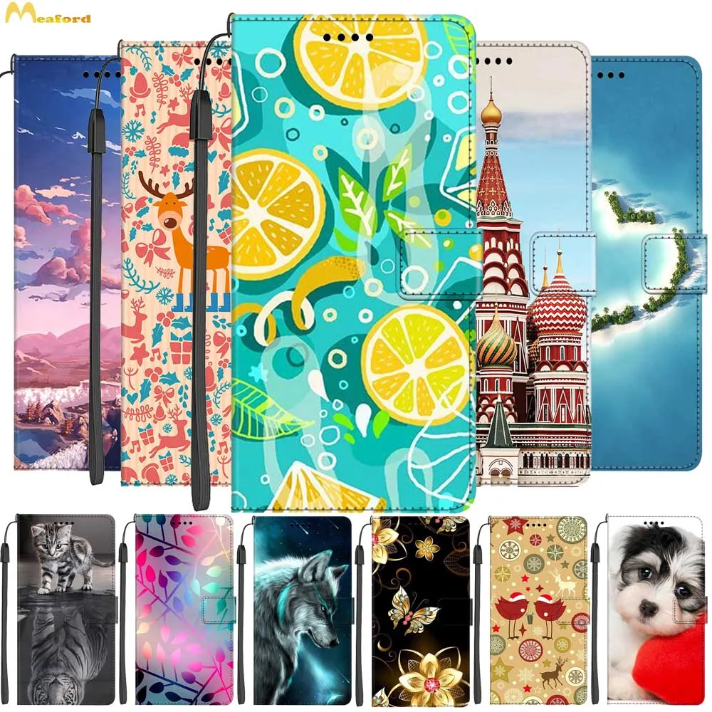 Leather Cases For Motorola Moto Edge 30 Pro Luxury Wallet Flip Book Cover For Capa Moto E6S 2020 E6i E 6S Case Edge30 Funda Cats