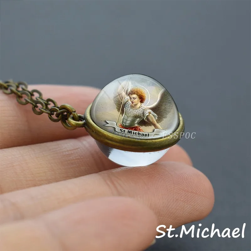 Virgin Mary with Baby Jesus Religious Art Glass Pendant Necklace Christian Gifts Saint Michael Patrick Faith Necklace