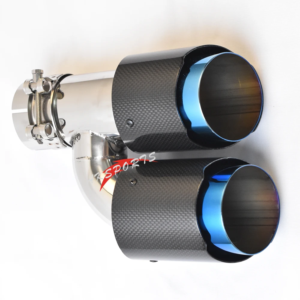 1PC Glossy Blue Stainless Steel Straight Muffler Pipe Carbon H Style Left Side End Tail Exhaust Tip With Remu Logo