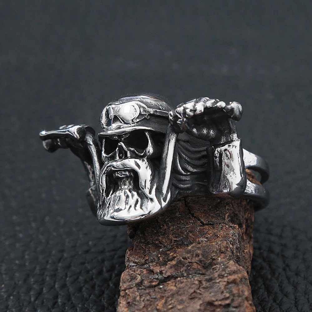 Punk Rock Motorcyclist Skull Ring For Men Gothic Big Beard Skull Stainless Steel Biker Ring Fashion Men Jewelry Gift Wholesale