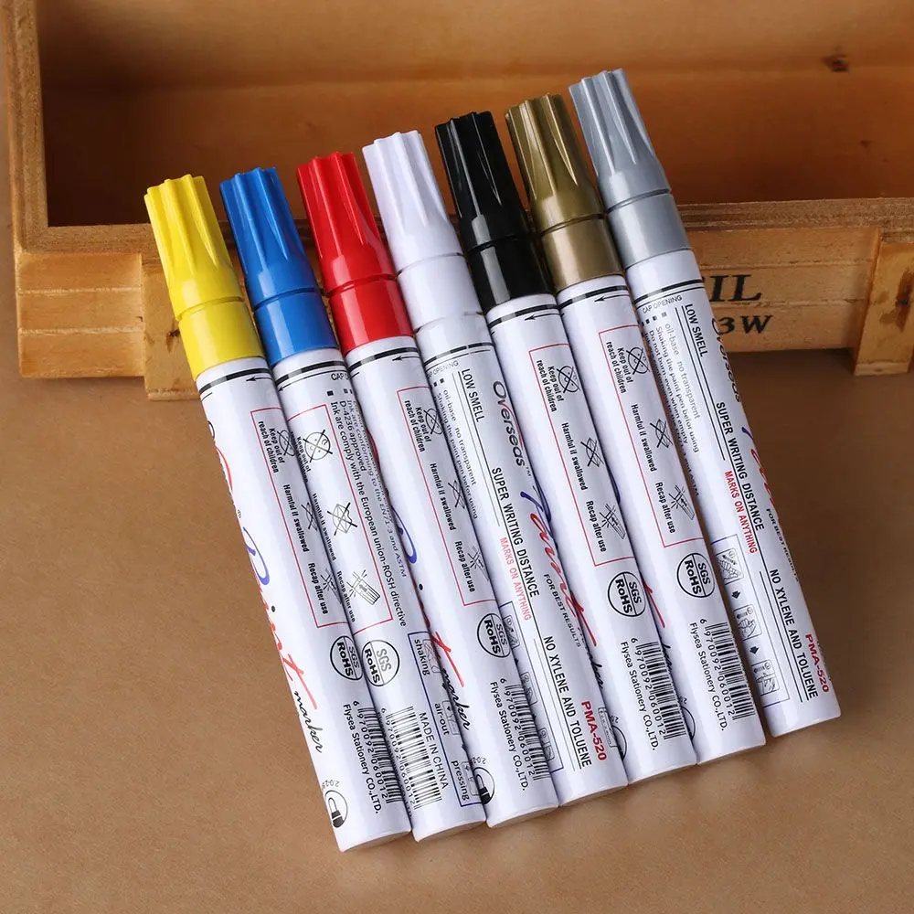 7 colors Universal Car Tyre Tire Tread Rubber Metal Graffiti Oily Marker Pen Waterproof Permanent Paint Marker Pen