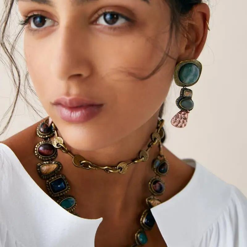 2025 nowy Boho etniczny naszyjnik w stylu vintage kobiety indyjska afryka oświadczenie Maxi długi naszyjnik kobiece akrylowe wisiorki z koralików biżuteria