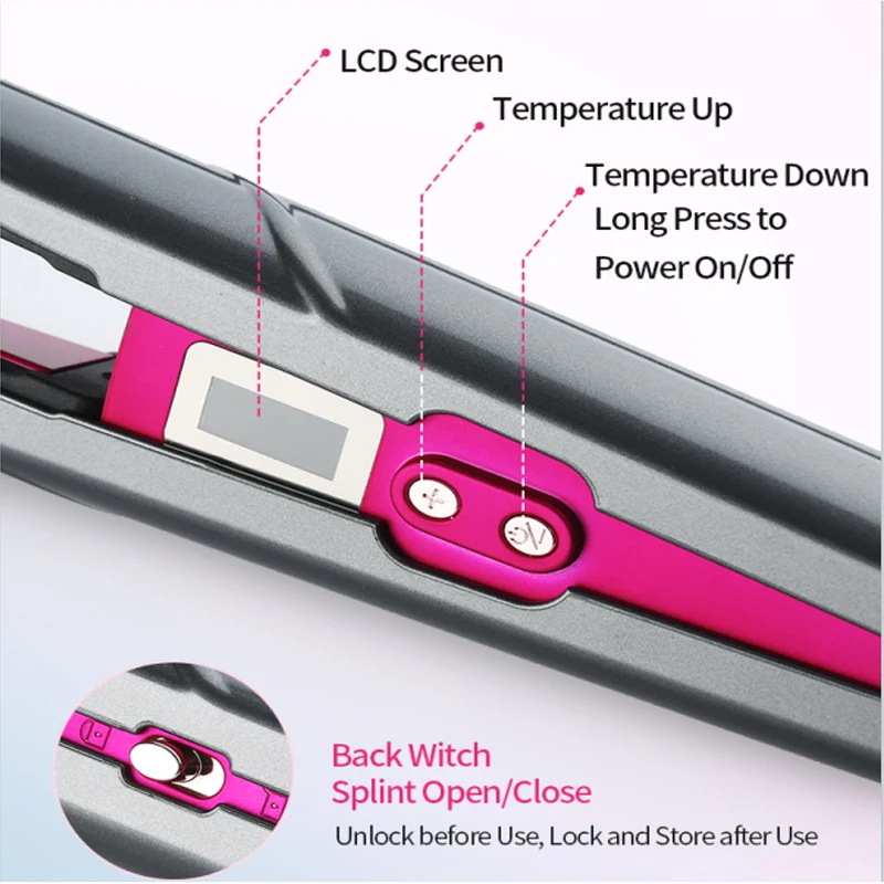 لاسلكي مكواة فرد الشعر شاشة الكريستال السائل حديد مسطح مكواة لفرد الشعر المحمولة السفر المنزل تصفيف الشعر أداة