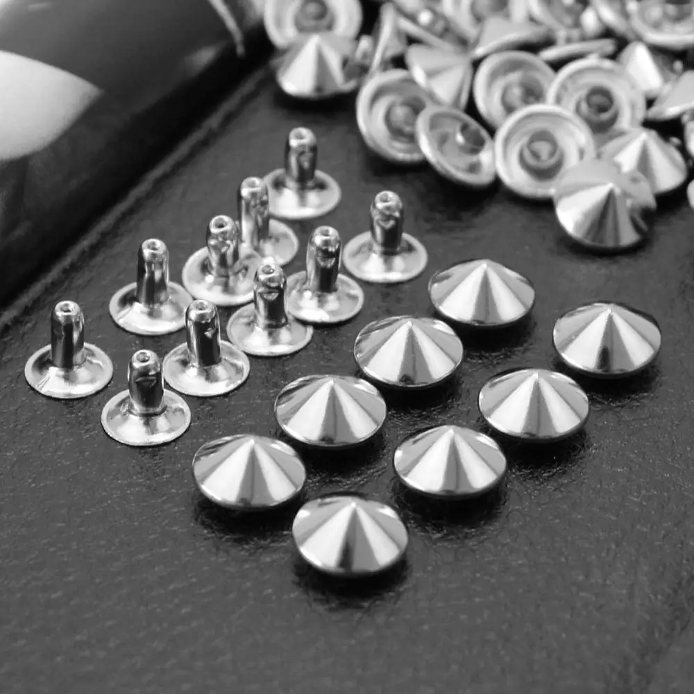 KALASO 100Sets 6mm 8mm10mm DIY Punk Rock Silver Conical Rivet Spikes For Clothes Shoes Bags Decoration Leathercraft Accessories