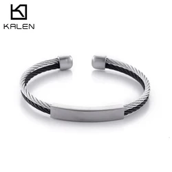 Kalen 316L Stainless Steel Cuff Bangles Men's Twisted Chain ID Elastic Barcelet Jewelry Custom Accessories Gifts for Women