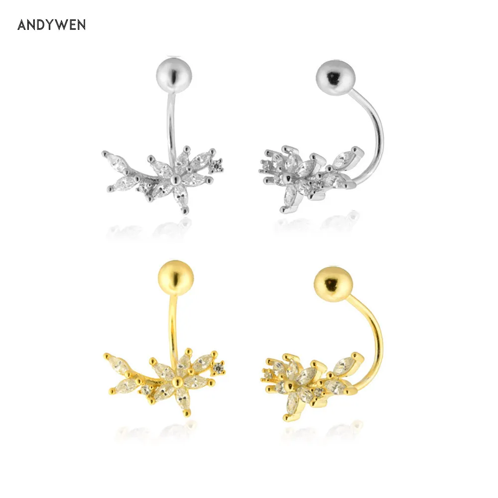 ANDYWEN 925 Sterling Silver Gold Beads Thread Circle Loops Women Fine Jewelry Luxury Clips Wedding Party Special Jewels Gift