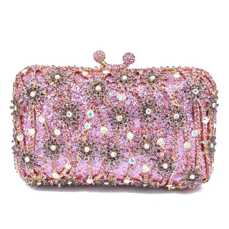 Luxury Blue Pink Gold Diamond Wedding Purse Women Party wallet Ladies Prom Clutch Evening bags Wristlets SC771