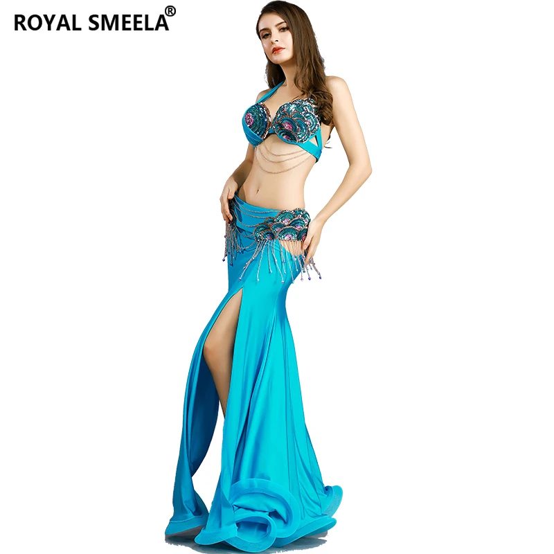 สวมใส่นกยูงเครื่องแต่งกาย Belly Dance เครื่องแต่งกายสำหรับสุภาพสตรีชุดเต้นรำ Belly Dance กระโปรงชุดกระโปรงชุด3pce ชุด